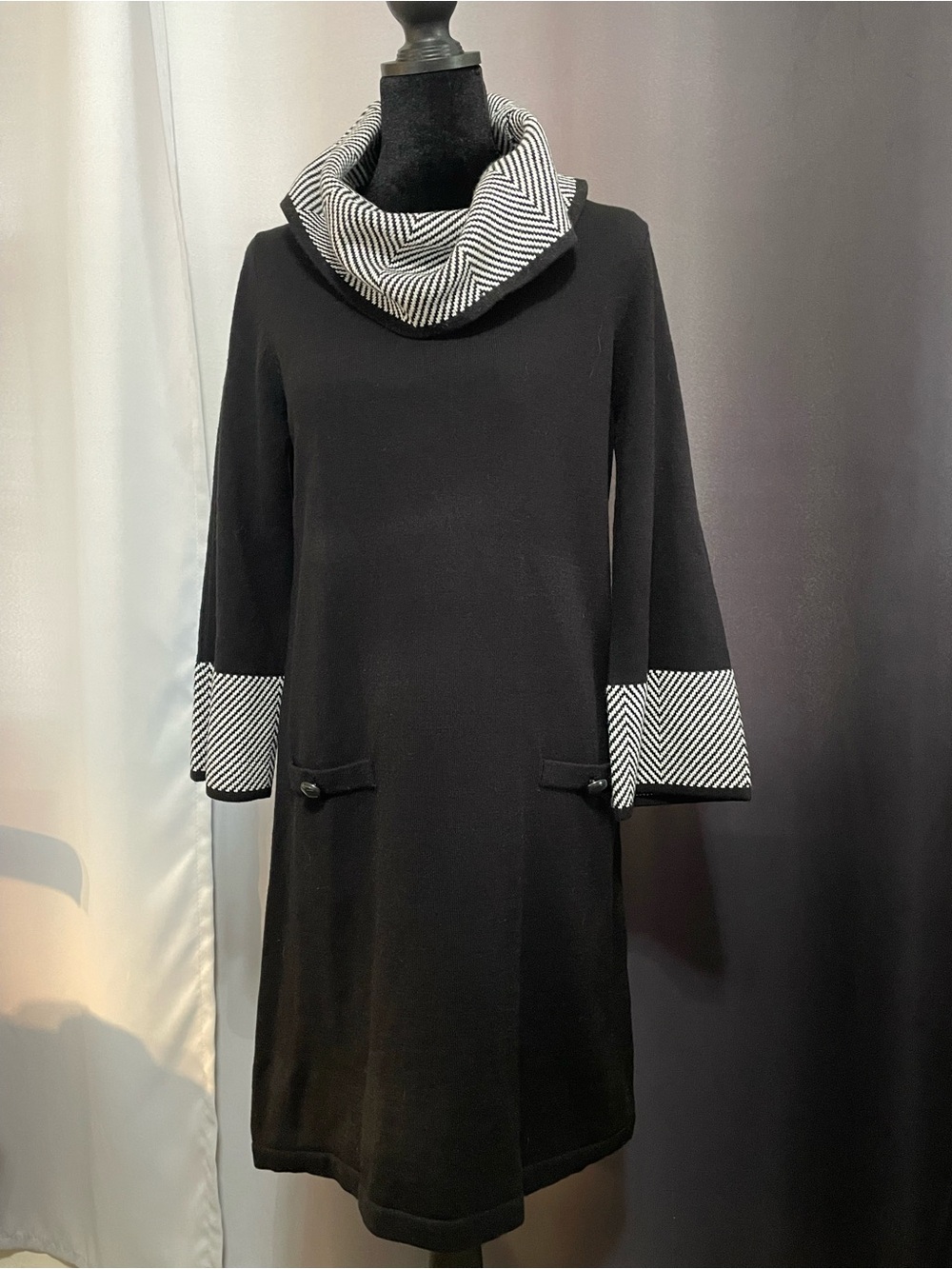 JH Collectibles sweater Black Midi Dress with Chevron Trim